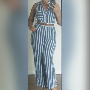Denim blue/white stripes jumpsuit
